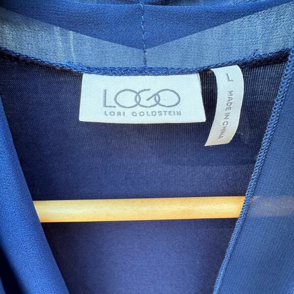 LOGO by Lori Goldstein Open Front Vest Topper Chiffon Trim Large Blue Layering - Picture 6 of 6